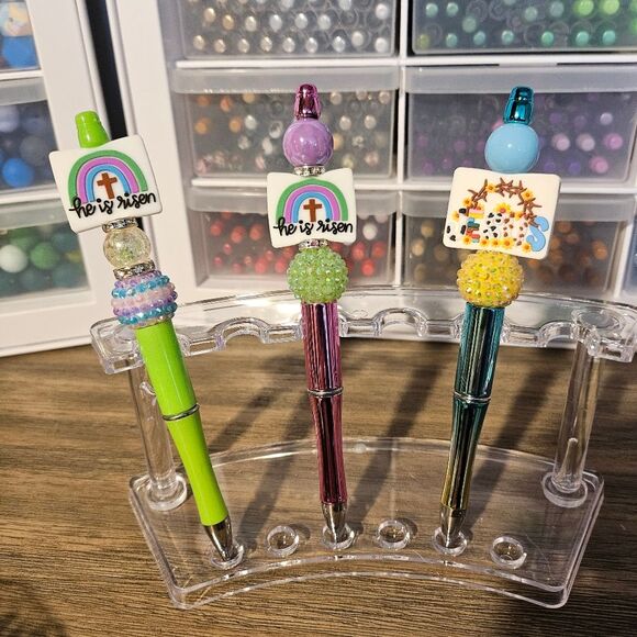 Office | Nwt He Is Risen And Jesus Religious Bling And Beaded Pen Black ...